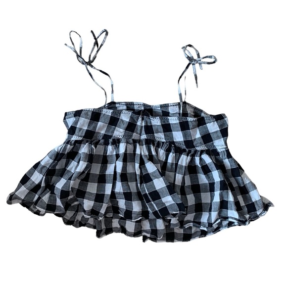 DEX size small black & white plaid crop top peplum style with spaghetti ties - Picture 3 of 6